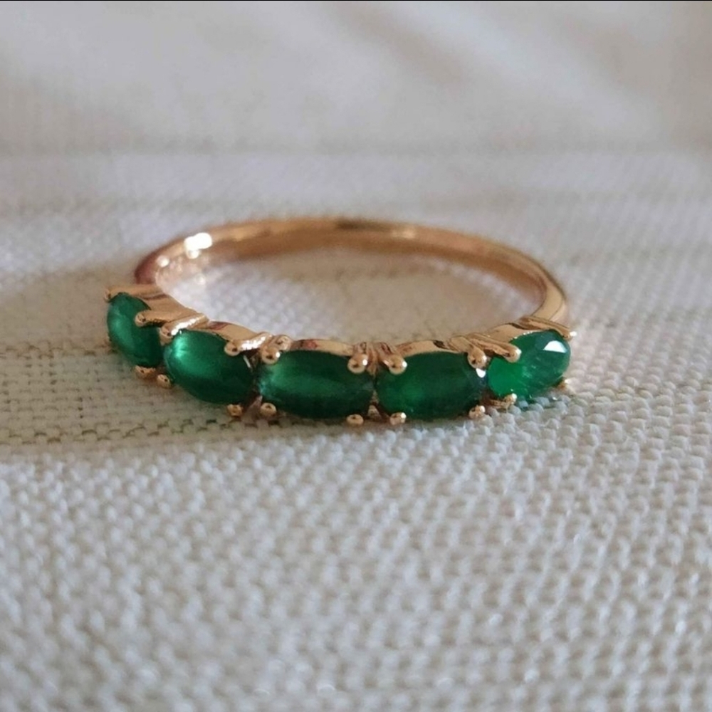 New 14K Gold Plated Oval Cut Emerald Band Ring for Women